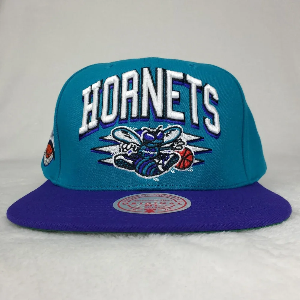 Charlotte Hornets Mitchell & Ness NBA Snapback Hat‎ Cap 3D Logo Teal Purple NWT